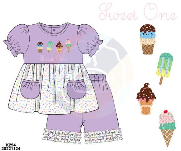 RTS - French Knot Ice Cream Girl's Short Set - TOO SWEET