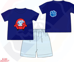 RTS - Blue Pup Boy's Short Set