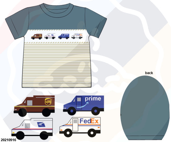RTS - Boy's Short Sleeve Delivery Trucks Smocked Shirt